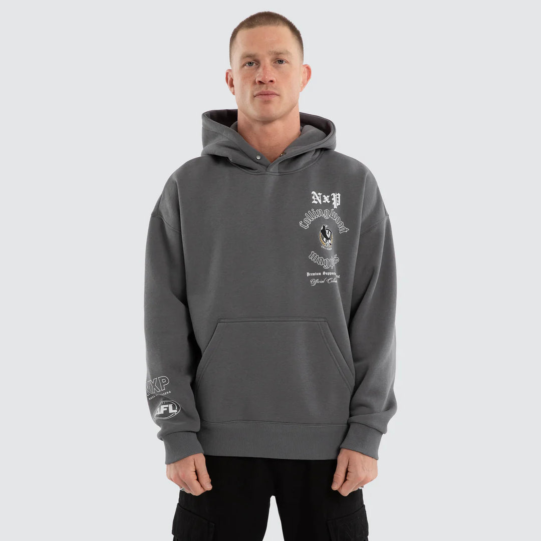 NXP x AFL Collingwood Magpies Tag Box Fit Hoodie in Charcoal