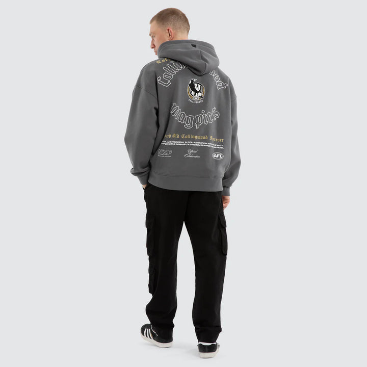 NXP x AFL Collingwood Magpies Tag Box Fit Hoodie in Charcoal