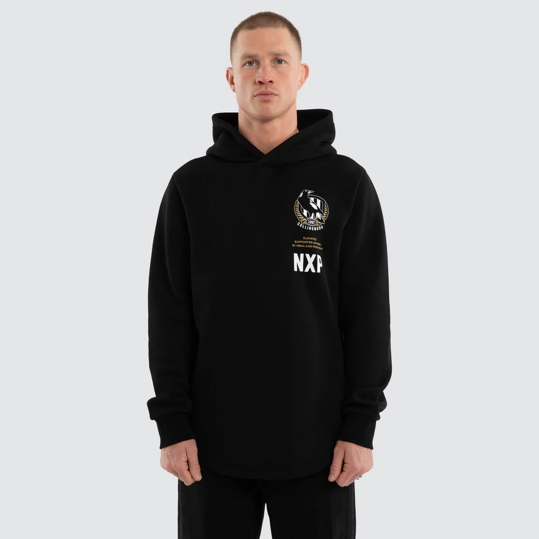 NXP x AFL Collingwood Magpies Trophy Dual Curved Hoodie in Jet Black
