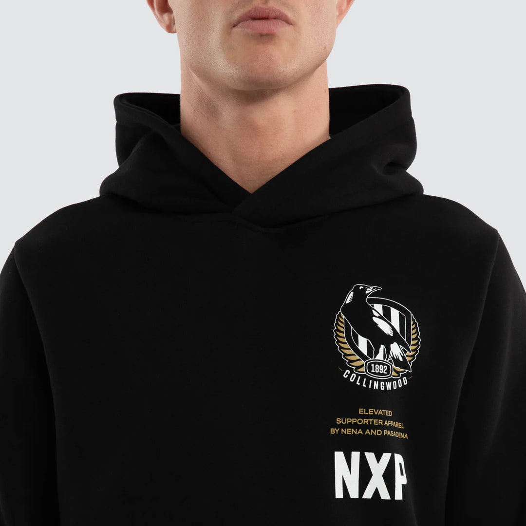 NXP x AFL Collingwood Magpies Trophy Dual Curved Hoodie in Jet Black