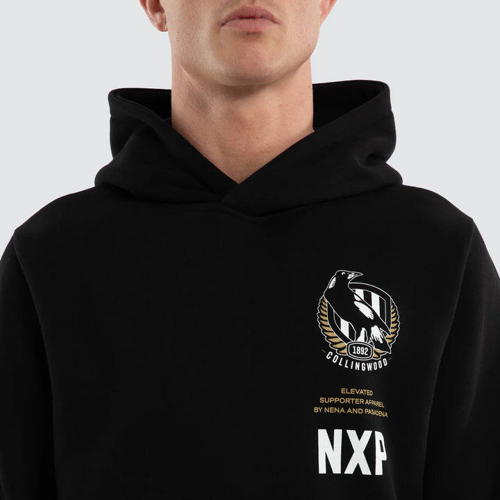 NXP x AFL Collingwood Magpies Trophy Dual Curved Hoodie in Jet Black