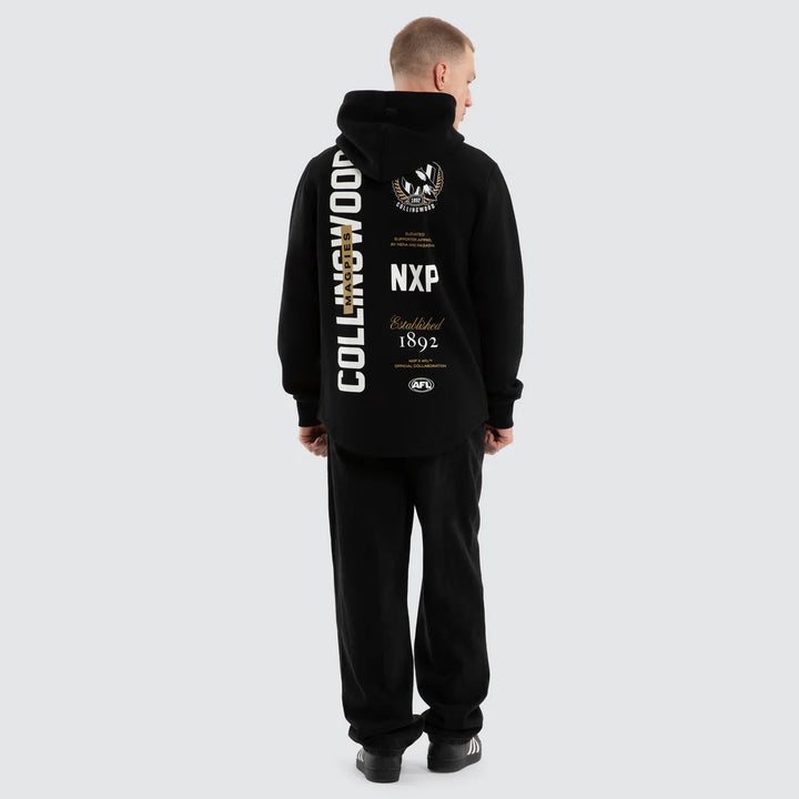 NXP x AFL Collingwood Magpies Trophy Dual Curved Hoodie in Jet Black