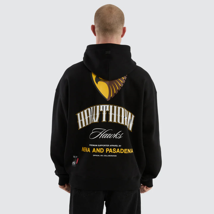 NXP x AFL Hawthorn Hawks Fighter Hoodie Jet Black, MENS HOODIES, NENA PASADENA, Elwood 101