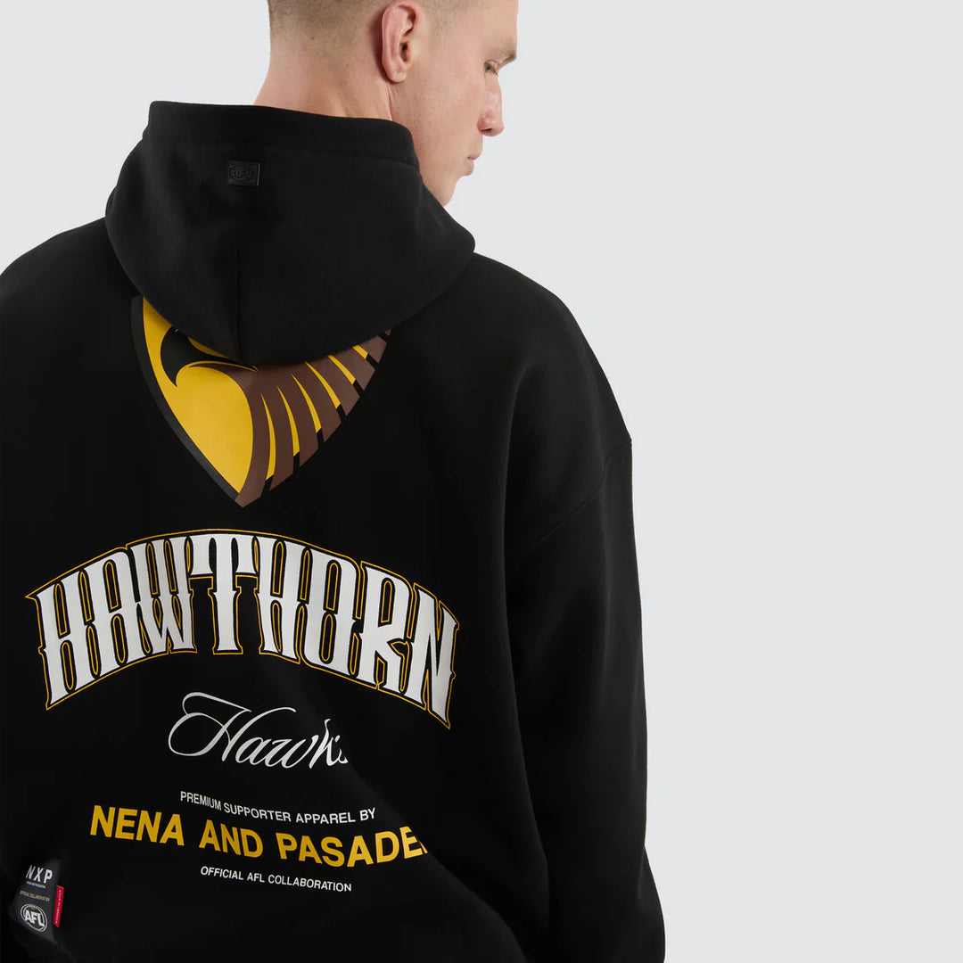 NXP x AFL Hawthorn Hawks Fighter Hoodie Jet Black, MENS HOODIES, NENA PASADENA, Elwood 101