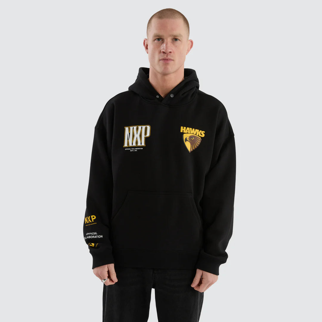 NXP x AFL Hawthorn Hawks Fighter Hoodie Jet Black, MENS HOODIES, NENA PASADENA, Elwood 101