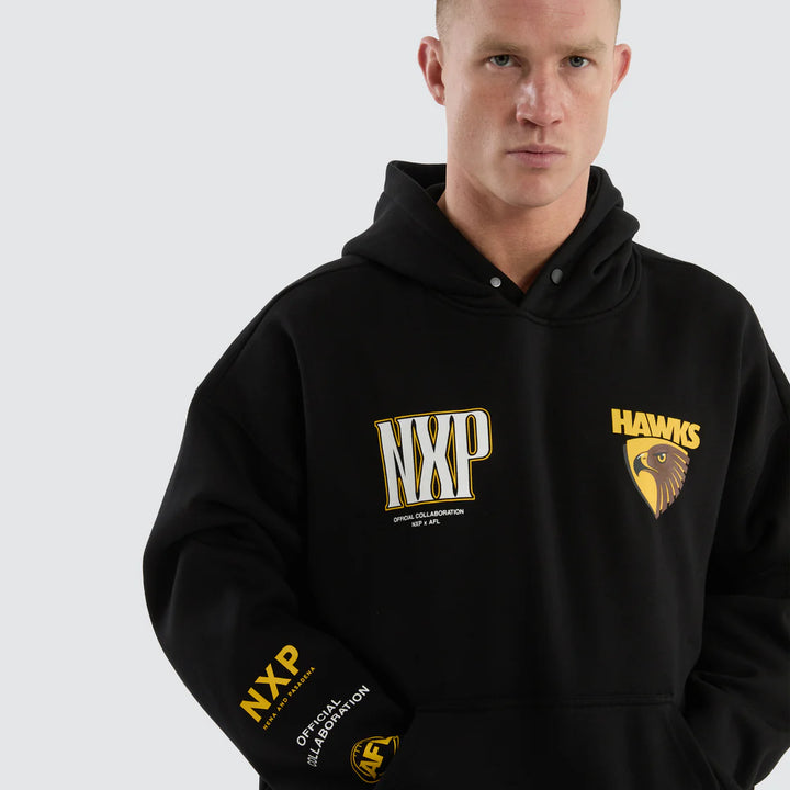 NXP x AFL Hawthorn Hawks Fighter Hoodie Jet Black, MENS HOODIES, NENA PASADENA, Elwood 101