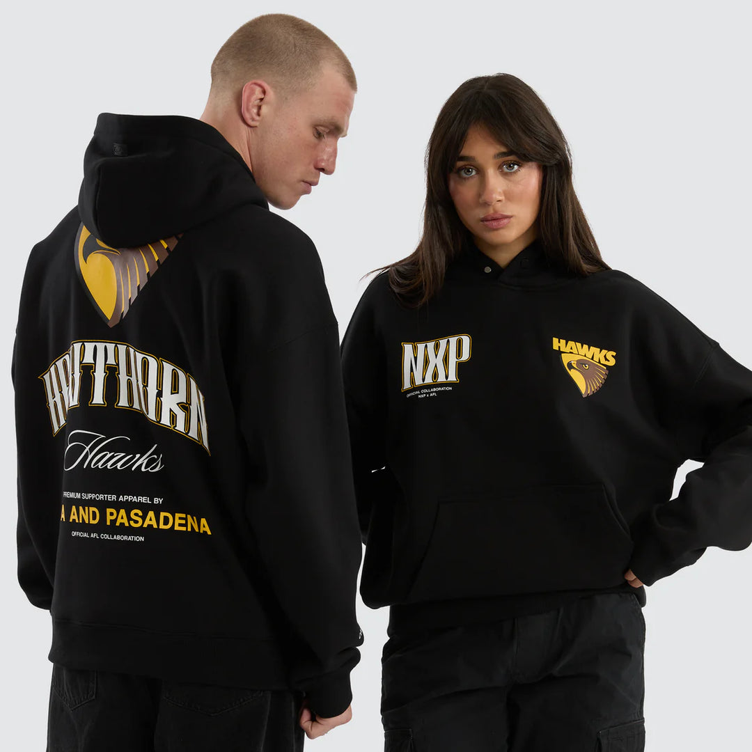 NXP x AFL Hawthorn Hawks Fighter Hoodie Jet Black, MENS HOODIES, NENA PASADENA, Elwood 101