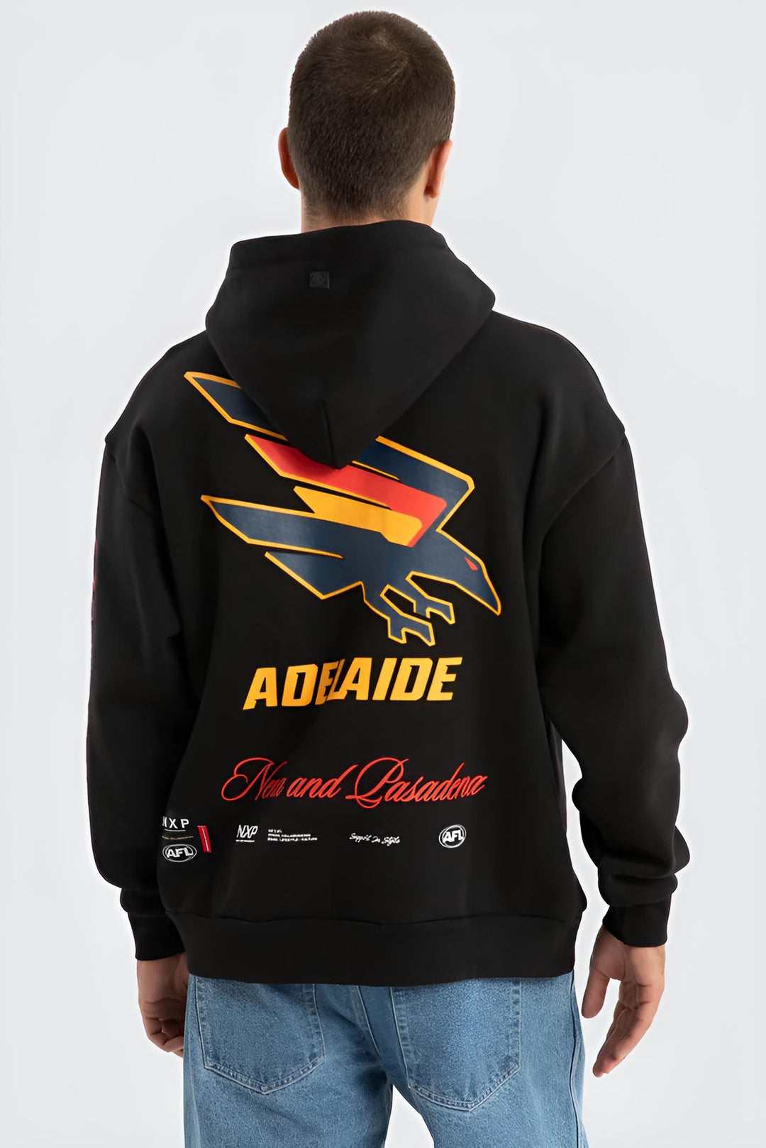 NXP x AFL Adelaide Season Hoodie in Jet Black, MENS HOODIES, NENA PASADENA, Elwood 101