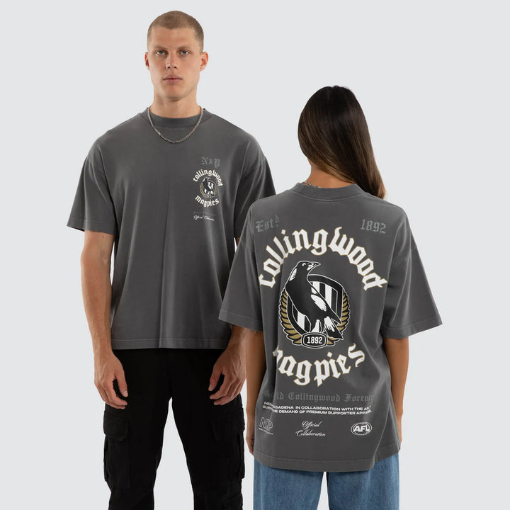 NXP x AFL Collingwood Magpies Off-Season Tee in Pigment Charcoal, MENS TEE SHIRTS, NENA PASADENA, Elwood 101