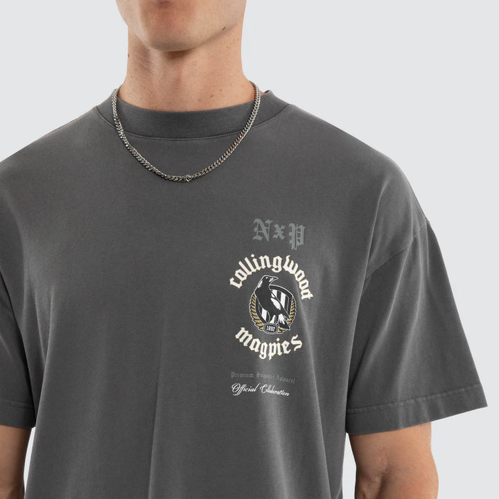 NXP x AFL Collingwood Magpies Off-Season Tee in Pigment Charcoal, MENS TEE SHIRTS, NENA PASADENA, Elwood 101