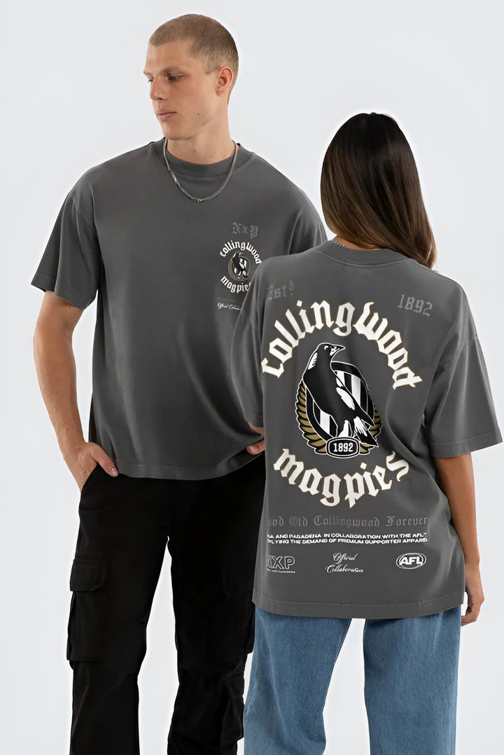 NXP x AFL Collingwood Magpies Off-Season Tee in Pigment Charcoal, MENS TEE SHIRTS, NENA PASADENA, Elwood 101