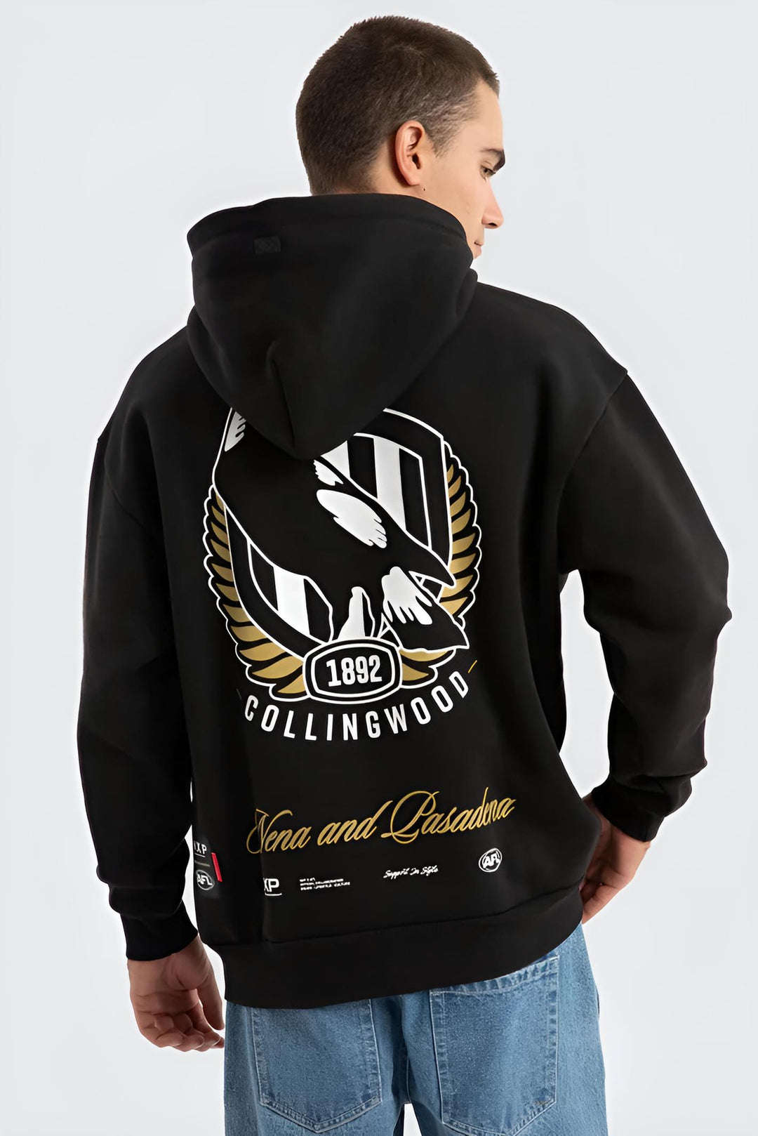 NXP x AFL Collingwood Magpies Season Hoodie in Jet Black, MENS HOODIES, NENA PASADENA, Elwood 101