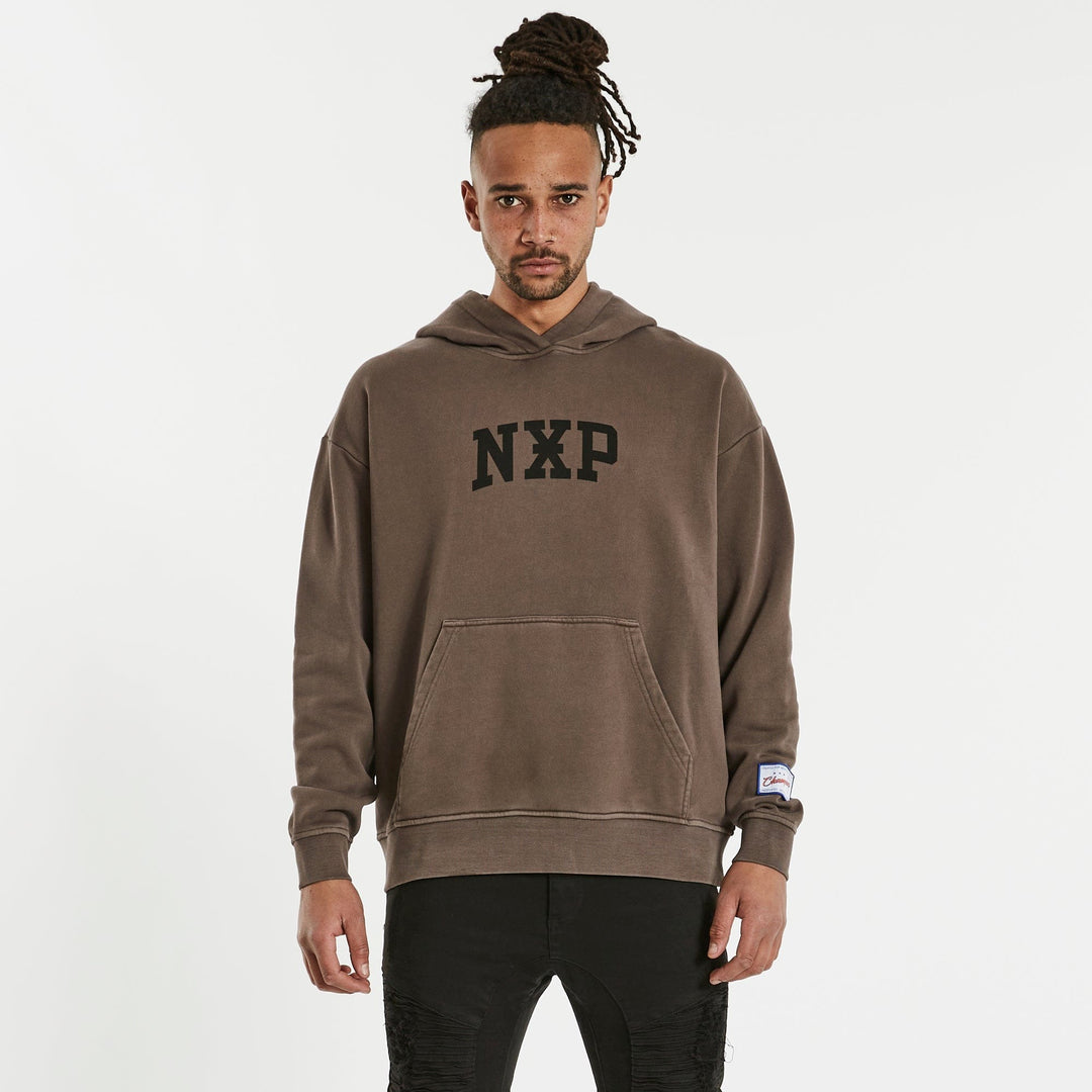 Nena & Pasadena Mens Affliction Relaxed Hooded Sweater - Pigment Shale Brown, MENS HOODIES, NENA PASADENA, Elwood 101