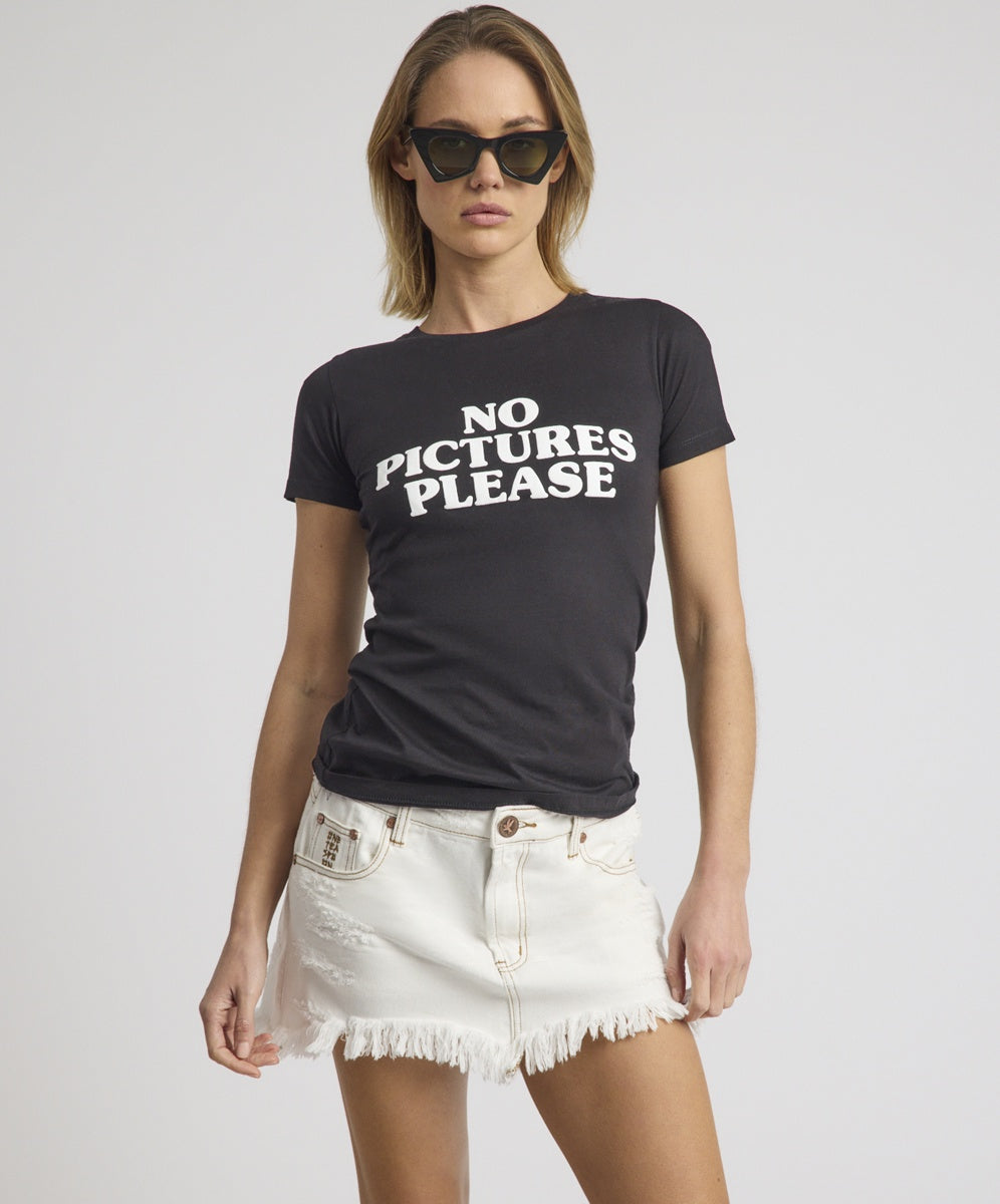 ONE TEASPOON Womens No Pictures Please Fitted Tee in Black, WOMENS TEES & TANKS, OneTeaspoon, Elwood 101