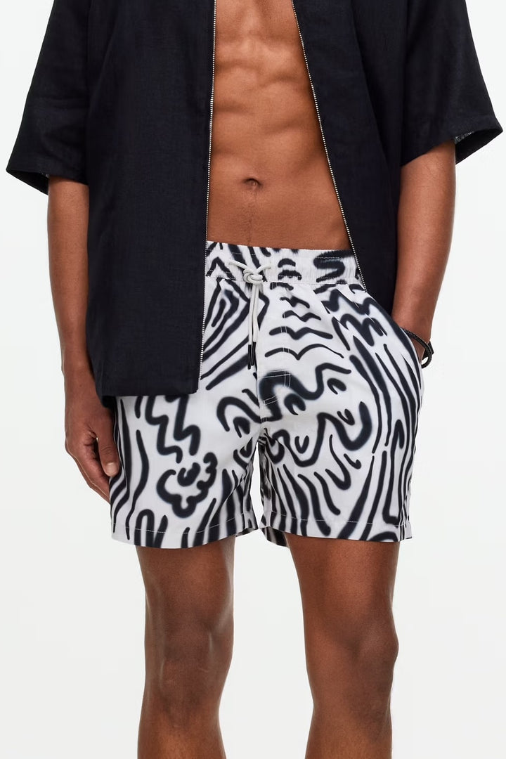 OAS Mens Aerosol Swim Shorts in White & Black