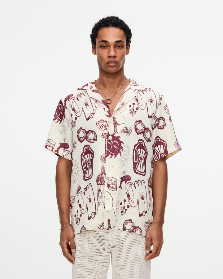 OAS Mens Cantina Cuba Linen Shirt in Off White