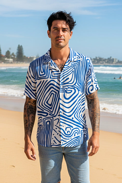 OAS Mens Eldovado Viscose Shirt in Blue & White