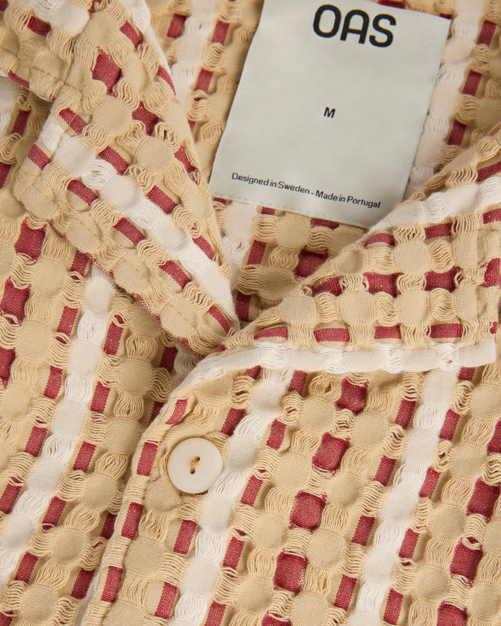 OAS Company Mens Lano Waffle Cuba Shirt in Red & Beige Check