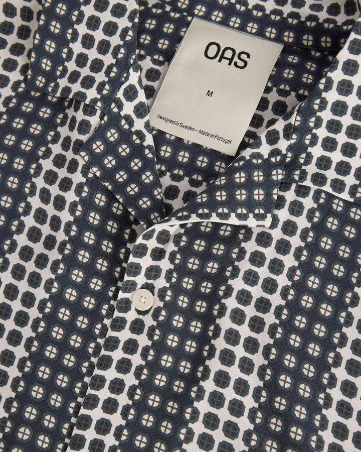 OAS Company Mens Regalia Brillo Viscose Long Sleeve Shirt in Navy & White