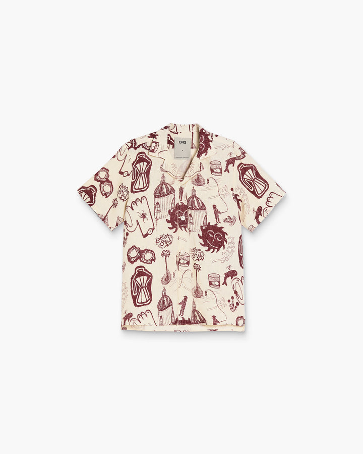 OAS Mens Cantina Cuba Linen Shirt in Off White