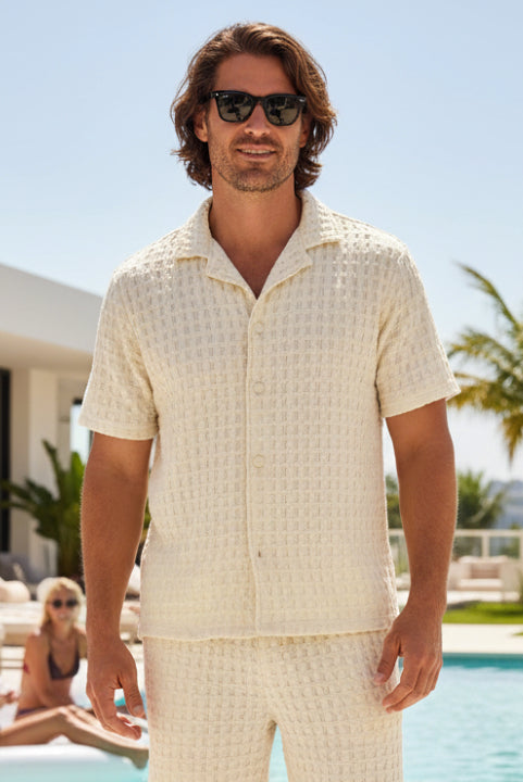 OAS Mens Ecru Cuba Waffle Shirt