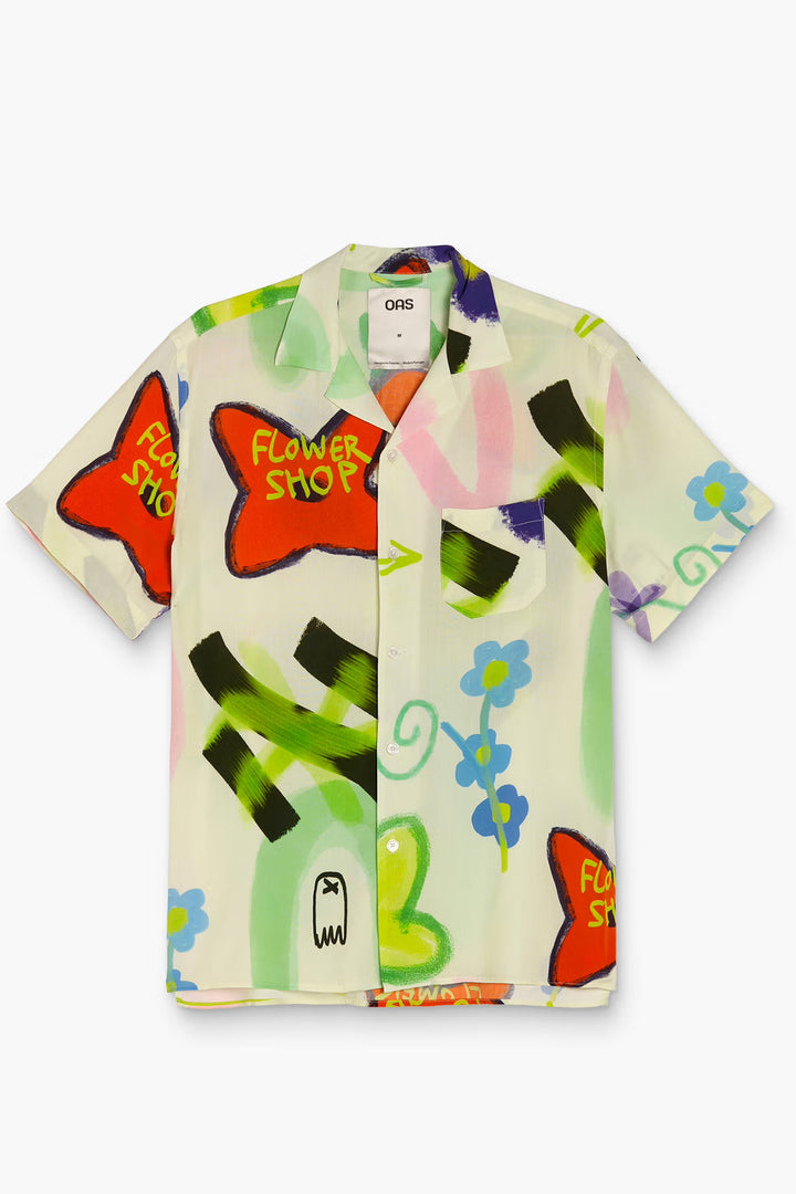 OAS Mens Flower Shop Viscose Shirt in White Graffiti