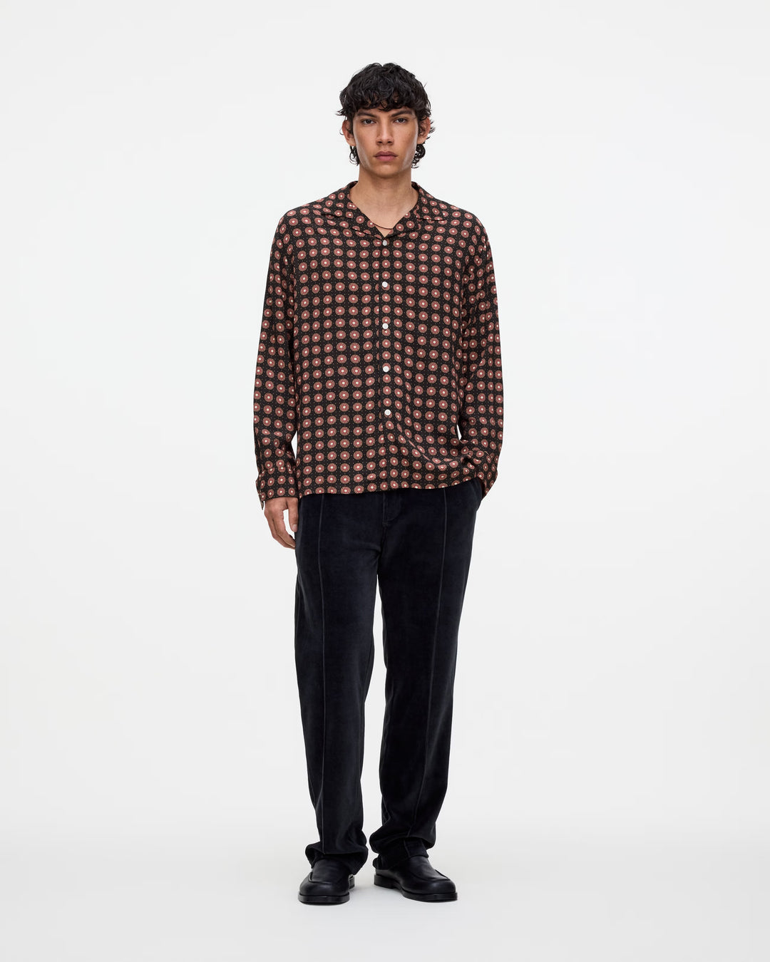 OAS Company Mens Coffee Lumo Brillo Viscose Long Sleeve Shirt in Coffee/Black