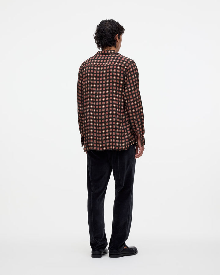 OAS Company Mens Coffee Lumo Brillo Viscose Long Sleeve Shirt in Coffee/Black