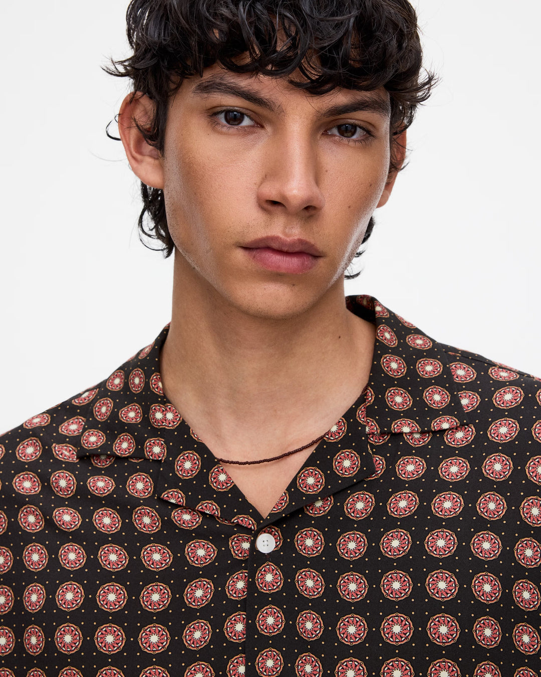 OAS Company Mens Coffee Lumo Brillo Viscose Long Sleeve Shirt in Coffee/Black