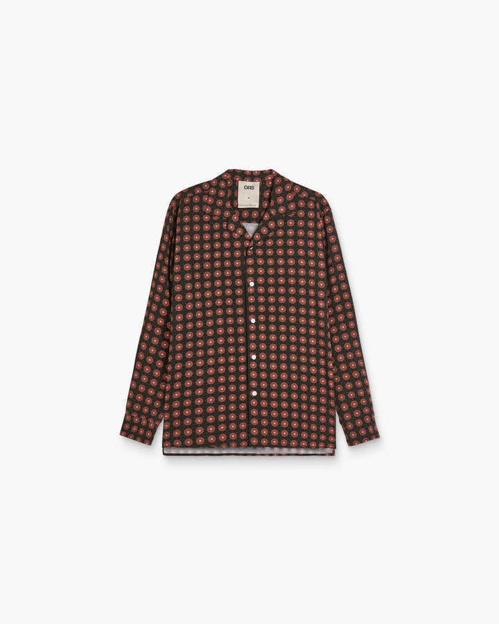 OAS Company Mens Coffee Lumo Brillo Viscose Long Sleeve Shirt in Coffee/Black