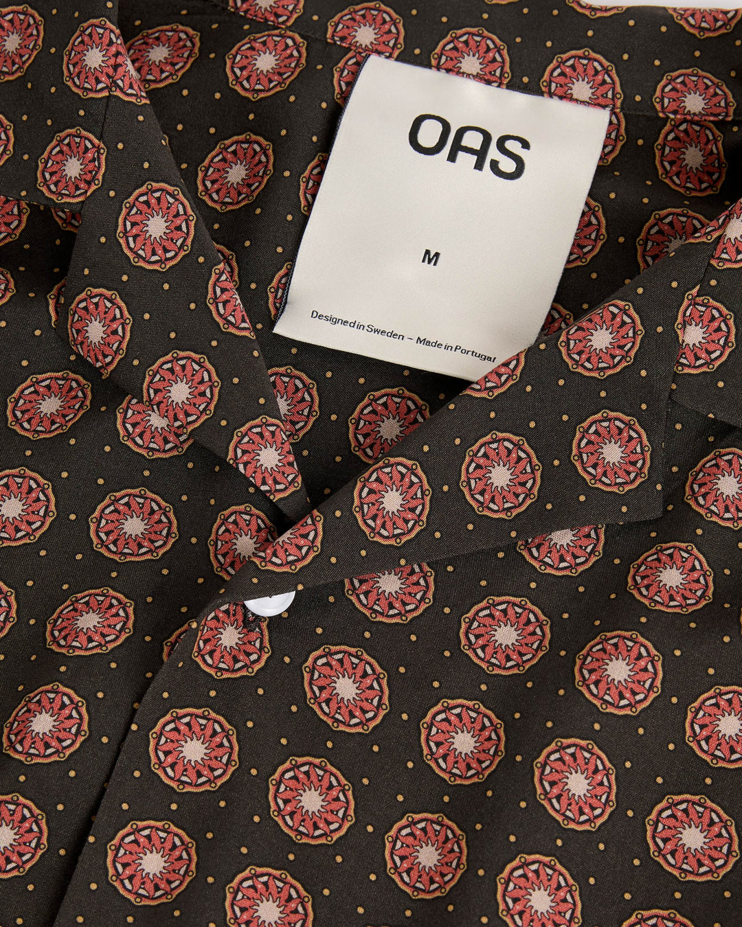 OAS Company Mens Coffee Lumo Brillo Viscose Long Sleeve Shirt in Coffee/Black