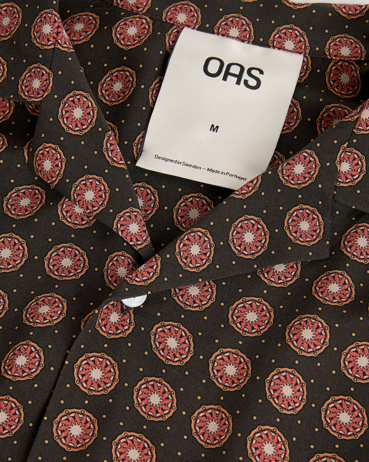 OAS Company Mens Coffee Lumo Brillo Viscose Long Sleeve Shirt in Coffee/Black