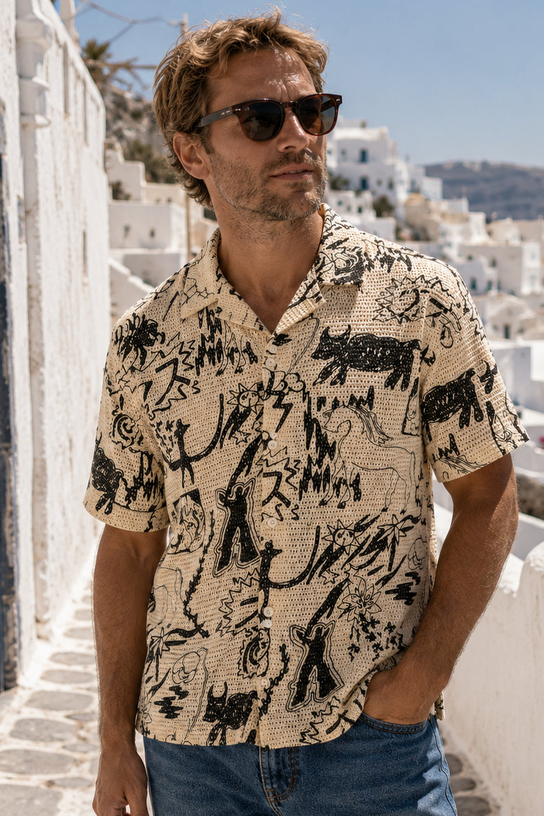 OAS Company Mens Gensou Cuba Shirt in Beige, MENS SHIRTS, OAS Company, Elwood 101