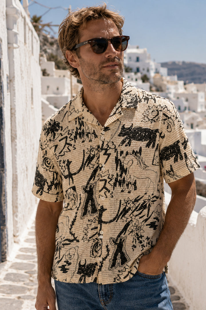 OAS Company Mens Gensou Cuba Shirt in Beige, MENS SHIRTS, OAS Company, Elwood 101