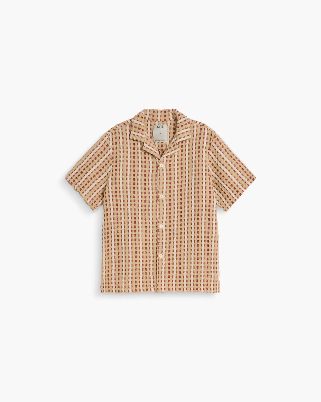 OAS Company Mens Lano Waffle Cuba Shirt in Red & Beige Check
