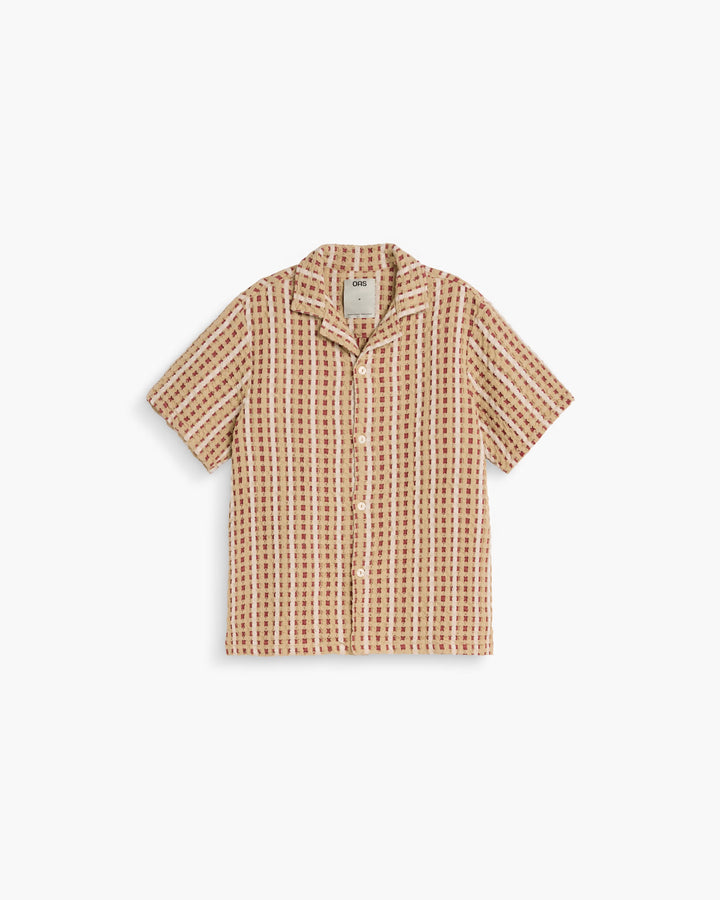 OAS Company Mens Lano Waffle Cuba Shirt in Red & Beige Check