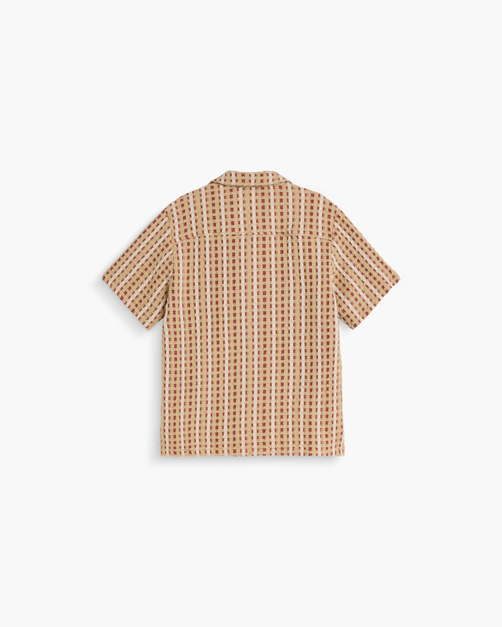 OAS Company Mens Lano Waffle Cuba Shirt in Red & Beige Check