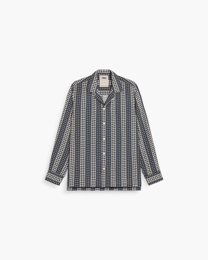OAS Company Mens Regalia Brillo Viscose Long Sleeve Shirt in Navy & White