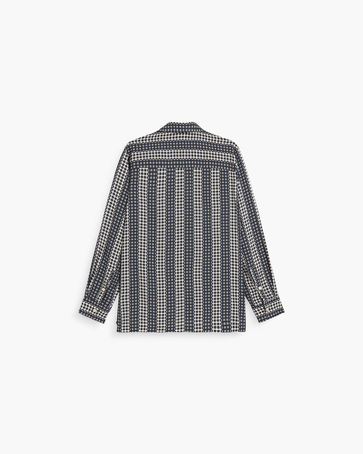 OAS Company Mens Regalia Brillo Viscose Long Sleeve Shirt in Navy & White