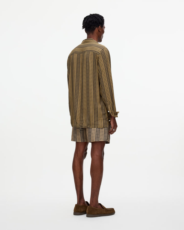 OAS Company Mens Regalia Brillo Viscose Long Sleeve Shirt in Brown & Mustard