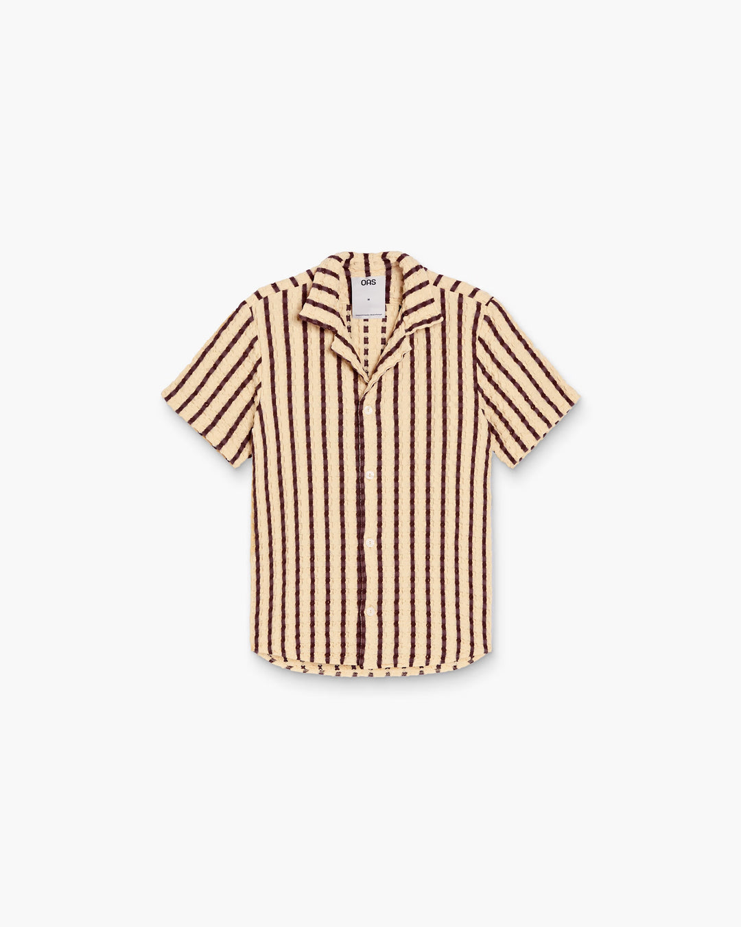 OAS Company Mens Tartufo Cuba Waffle Shirt in Butter & Chocolate Stripe