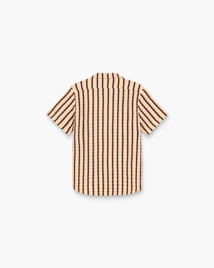 OAS Company Mens Tartufo Cuba Waffle Shirt in Butter & Chocolate Stripe