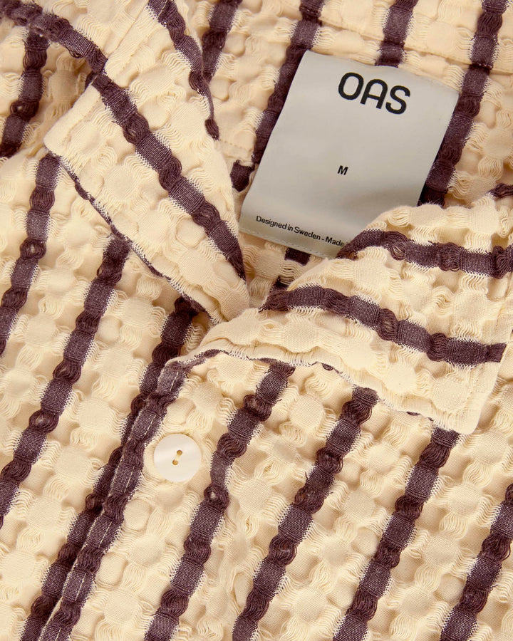 OAS Company Mens Tartufo Cuba Waffle Shirt in Butter & Chocolate Stripe