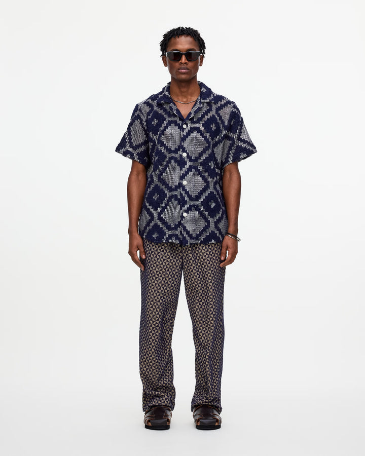 OAS Company Mens Trastevere Cuba Crochet Shirt in Navy