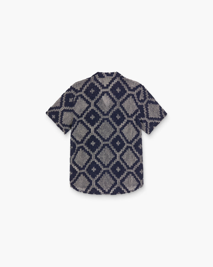OAS Company Mens Trastevere Cuba Crochet Shirt in Navy