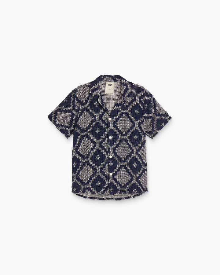 OAS Company Mens Trastevere Cuba Crochet Shirt in Navy