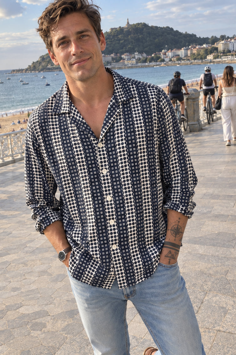 OAS Company Mens Regalia Brillo Viscose Long Sleeve Shirt in Navy & White, MENS SHIRTS, OAS Company, Elwood 101