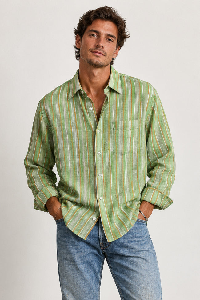 OAS Company Mens Sunshade Piano Shirt in Green Stripe, MENS SHIRTS, OAS Company, Elwood 101