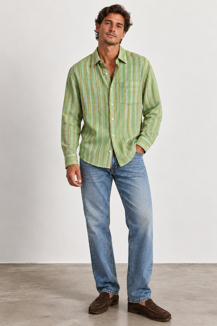 OAS Company Mens Sunshade Piano Shirt in Green Stripe, MENS SHIRTS, OAS Company, Elwood 101