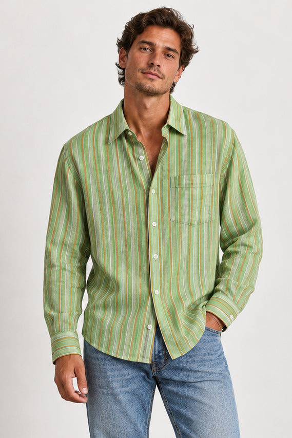 OAS Company Mens Sunshade Piano Shirt in Green Stripe, MENS SHIRTS, OAS Company, Elwood 101